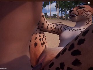 Hot Horny Cheetah Fucks 3 hommes Floccus animé (avec le son / sperme)