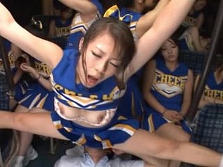 Unusual Japanese cheerleaders trapped on on a motor coach