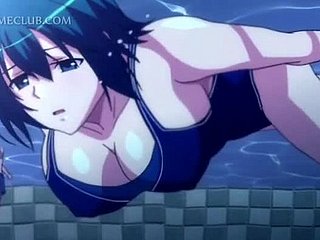 Three oversexed studs fucking a cute anime under water