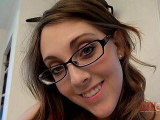 Hot brown at hand glasses Nickey Hunter fingerbangs the brush scruffy pussy moaning and orgasming